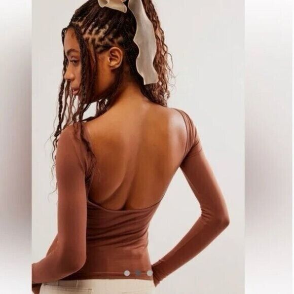 Free People Intimately Low Back Seamless Long Sleeve in Brown Size M/L - Picture 2 of 5